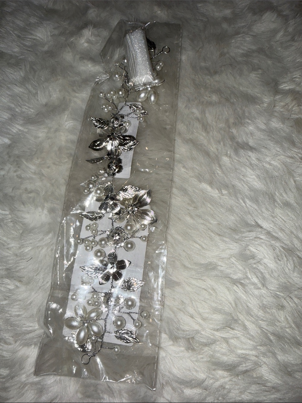 Silver Floral Pearl Accented Women’s Headband or bridal belt